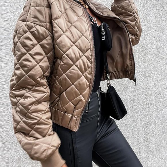 Quilted Long Sleeve Zipper Design Puffer Jacket - Picture 2 of 4